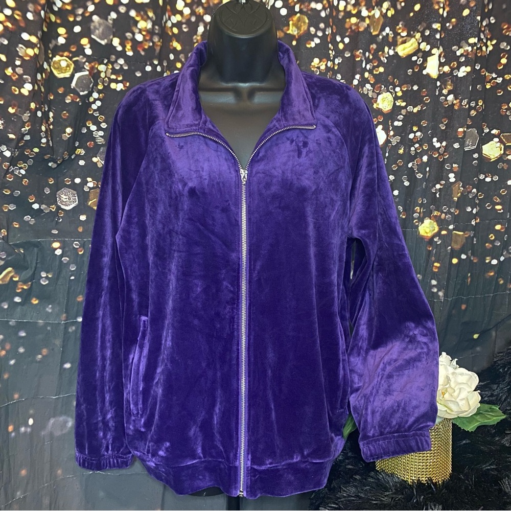 Purple velvet track jacket Size L No Brand Full Zip Velour Zipper Pockets